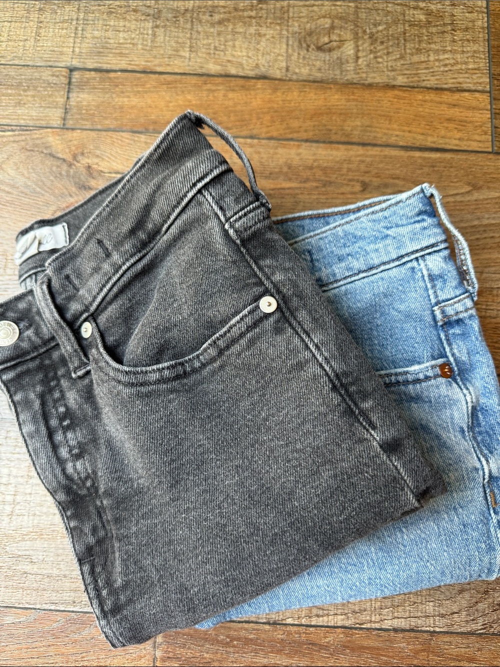 Madewell Flare Jeans in Light Blue and Black Denim - Picture 2 of 13